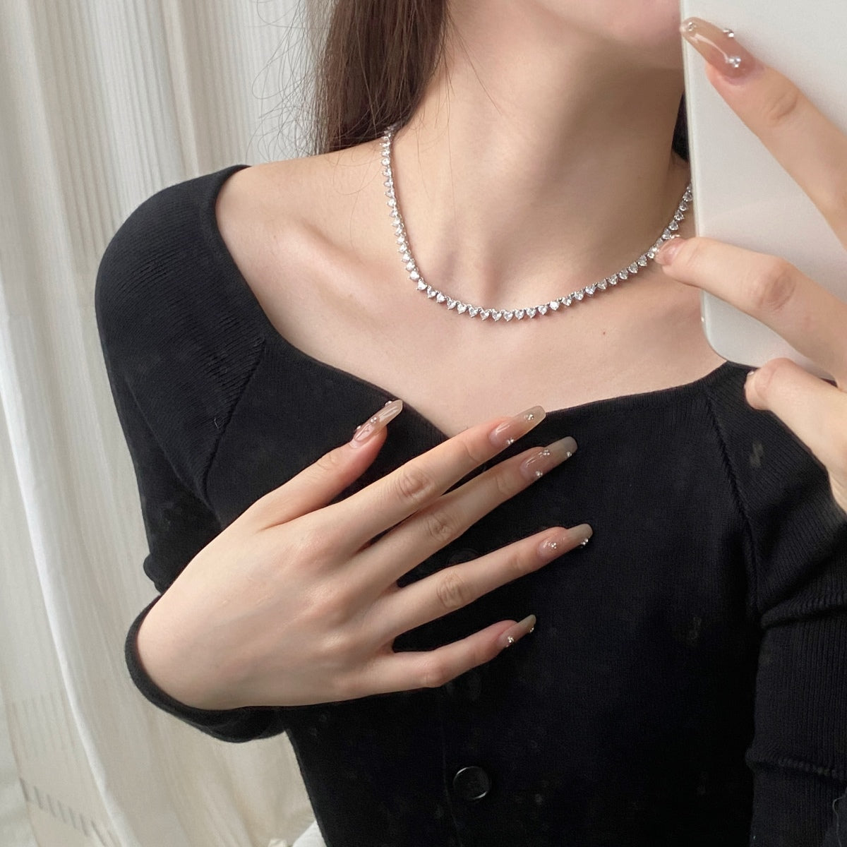 [CiCi]Ornate Heart Cut Tennis Necklace