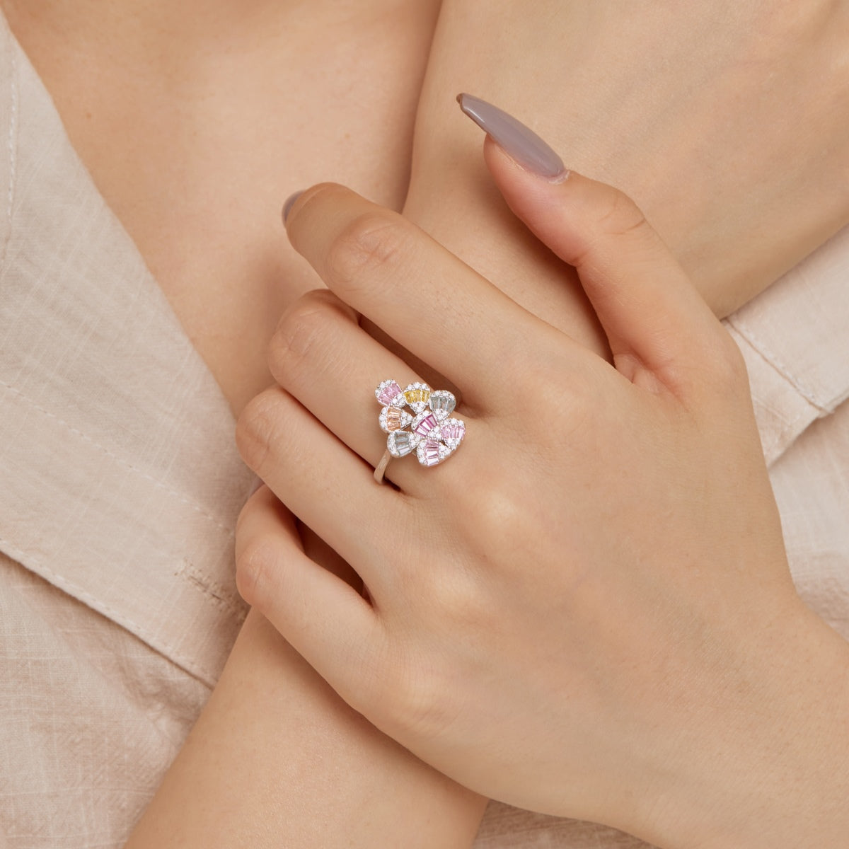 [CiCi]Sparkling Colorful Water Drop Shape Daily Ring