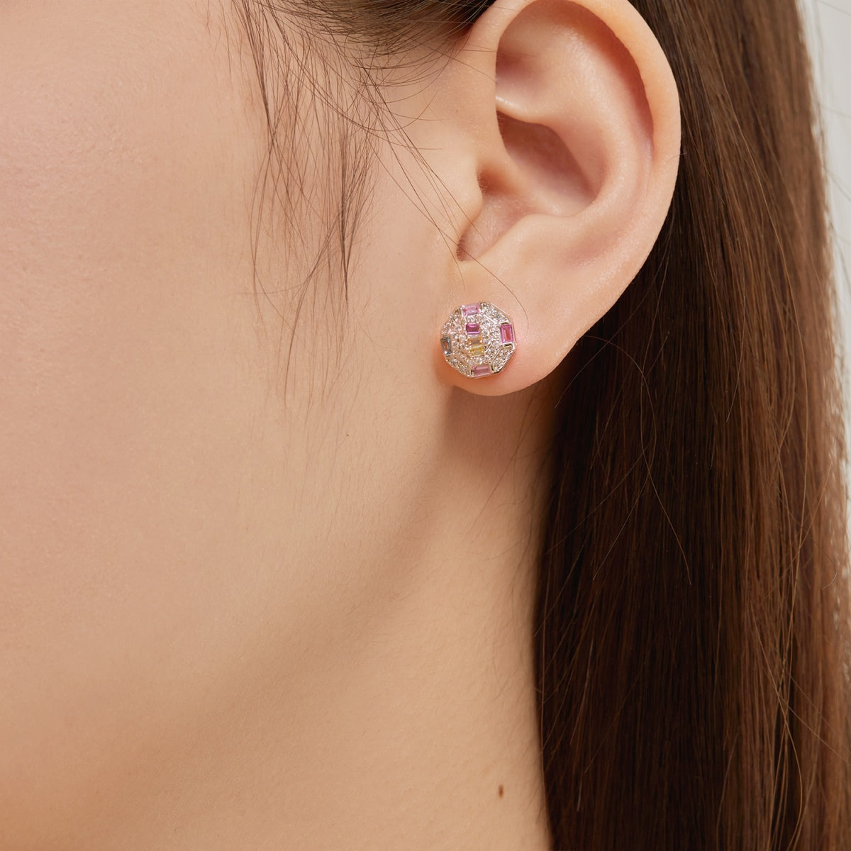 [CiCi]Ornate Colorful Octagon Shape Daily Earrings