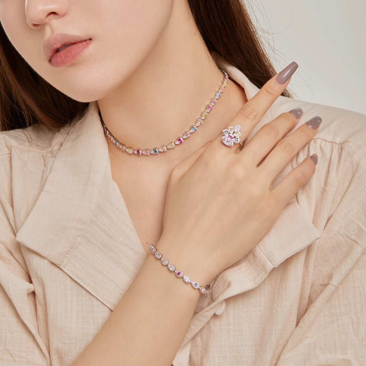 [CiCi]Radiant Colorful Rainbow Necklace