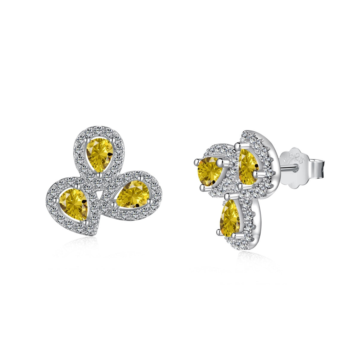 [CiCi]Ornate Flower Shape Pear Cut Lover Earrings