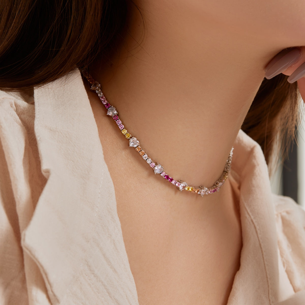 [CiCi]Delicate Colorful Rainbow Tennis Chain
