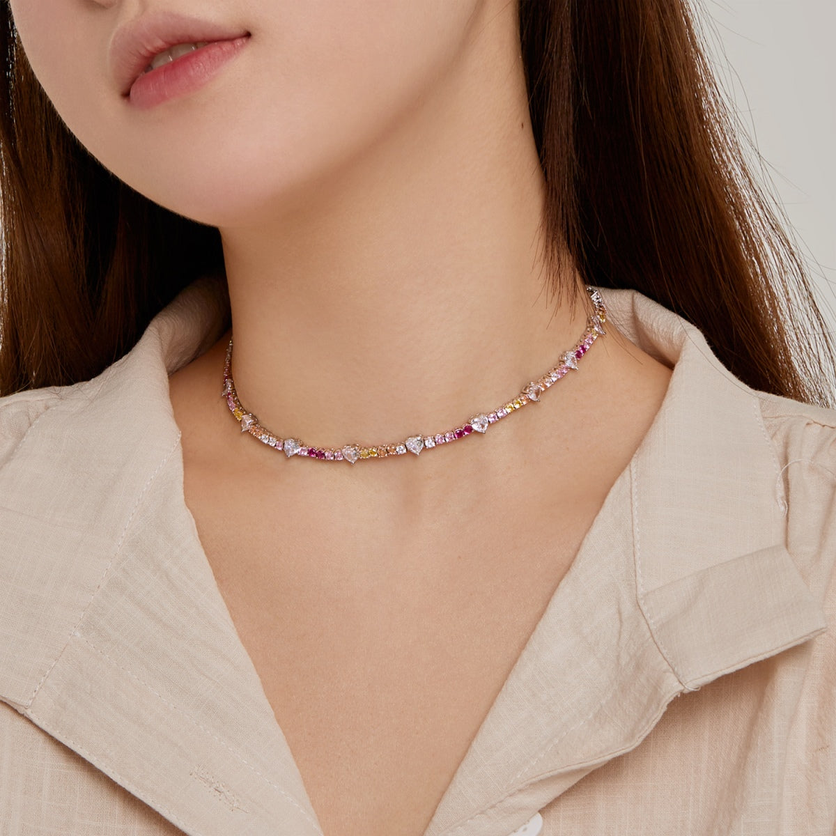 [CiCi]Delicate Colorful Rainbow Tennis Chain