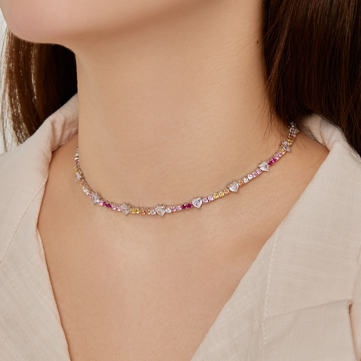 [CiCi]Delicate Colorful Rainbow Tennis Chain