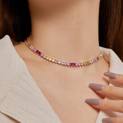 [CiCi]Sparkling Colorful Full Heart Tennis Necklace
