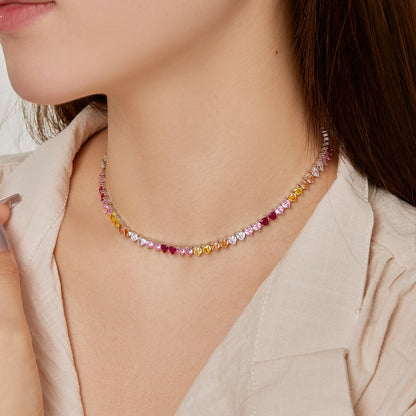 [CiCi]Sparkling Colorful Full Heart Tennis Necklace