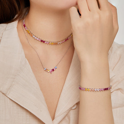 [CiCi]Sparkling Colorful Full Heart Tennis Necklace