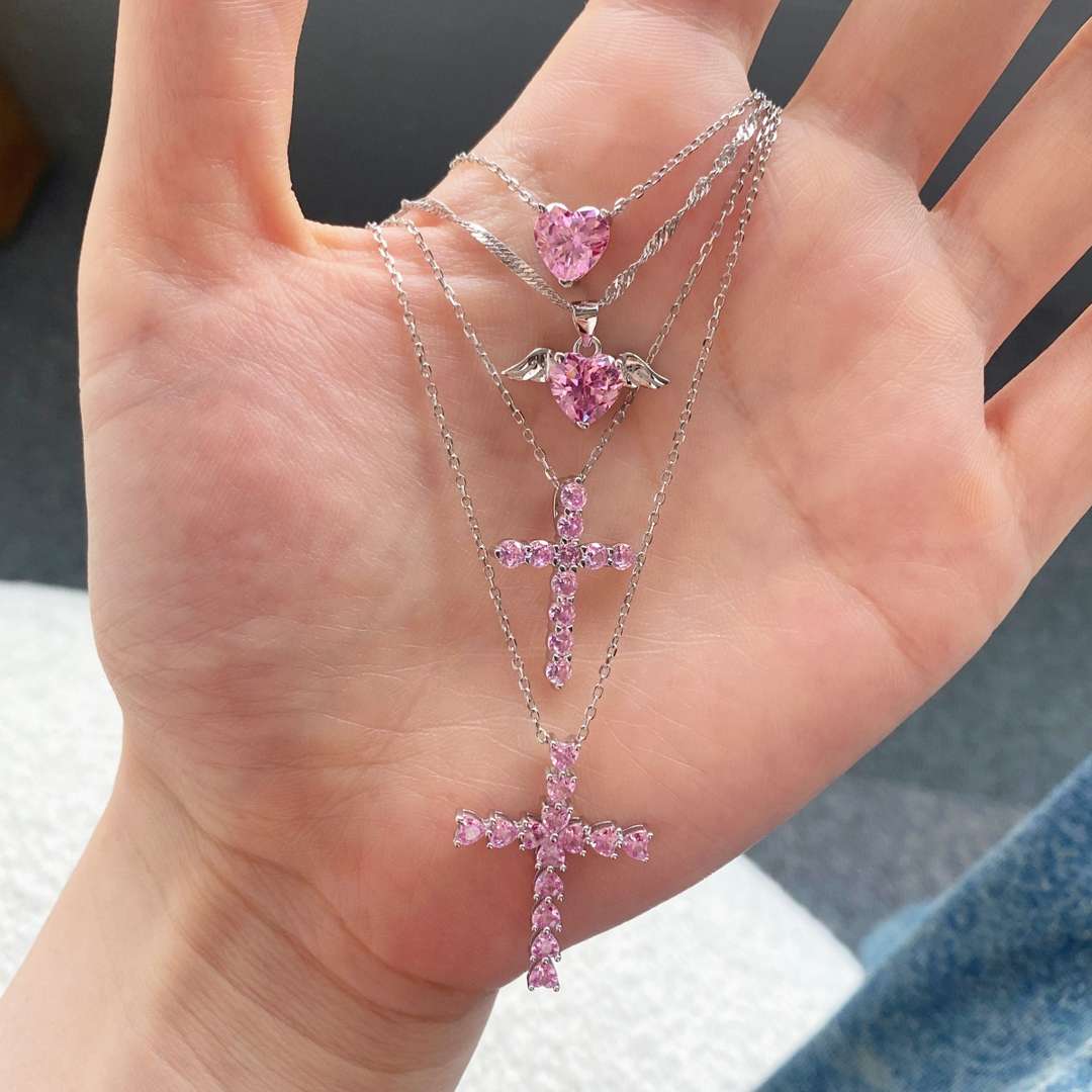 [CiCi]Heart Shape Main Stone Pendant Collarbone Necklace