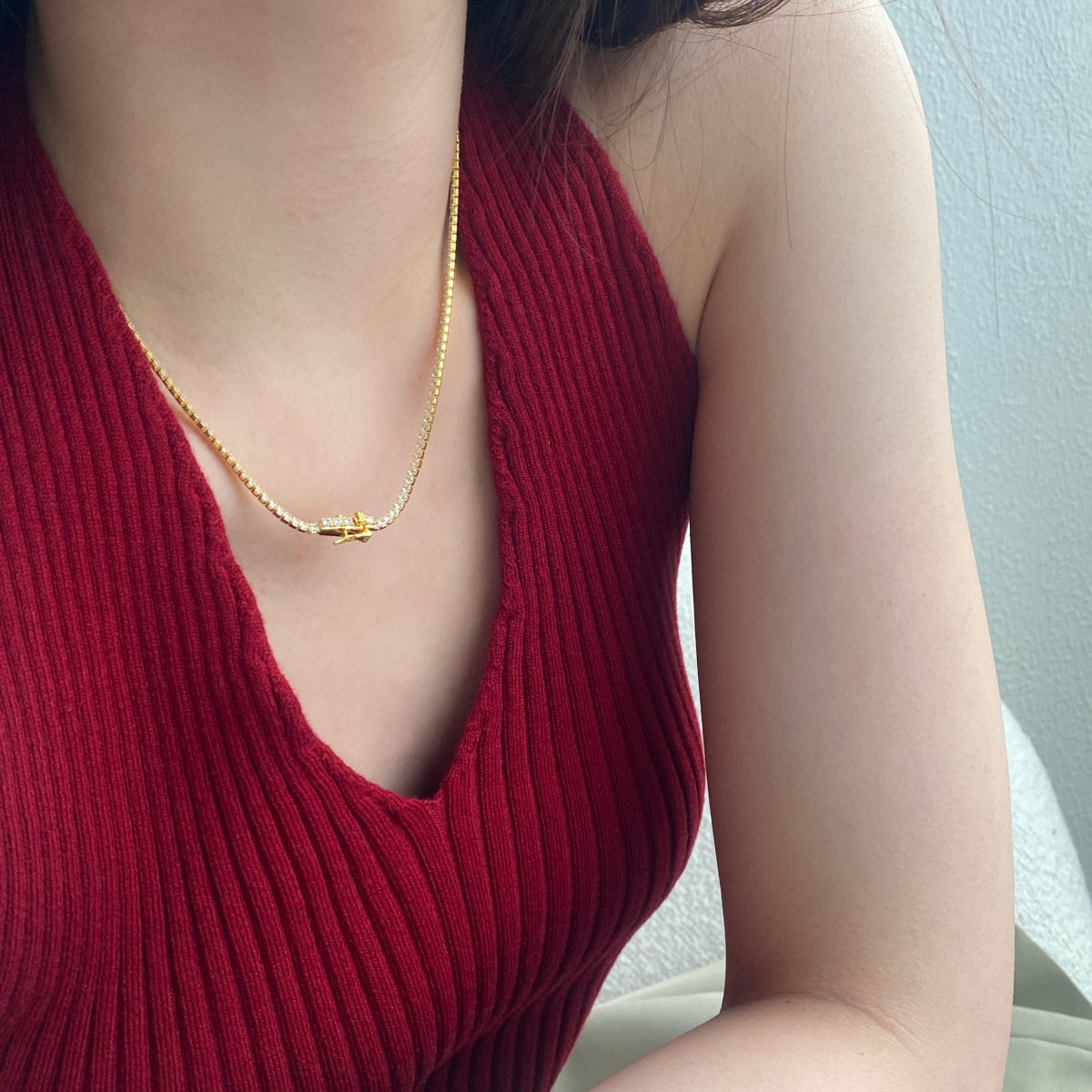 [CiCi]Delicate Round Shape Tennis Necklace