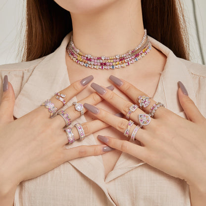 [CiCi]Delicate Colorful Tennis Necklace