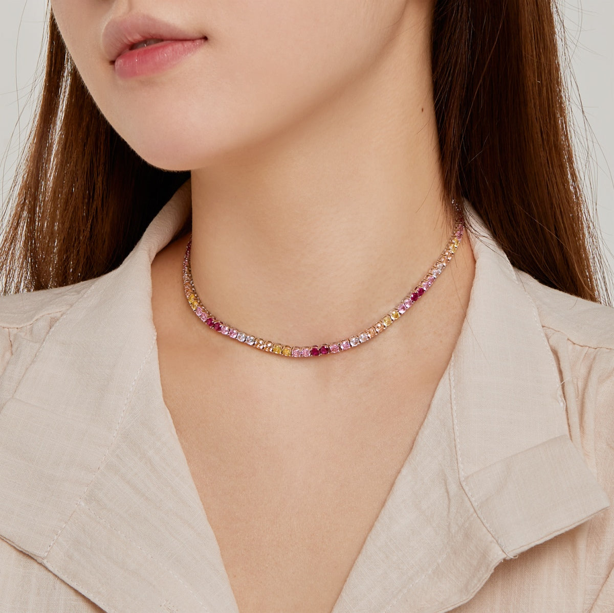 [CiCi]Delicate Colorful Tennis Necklace