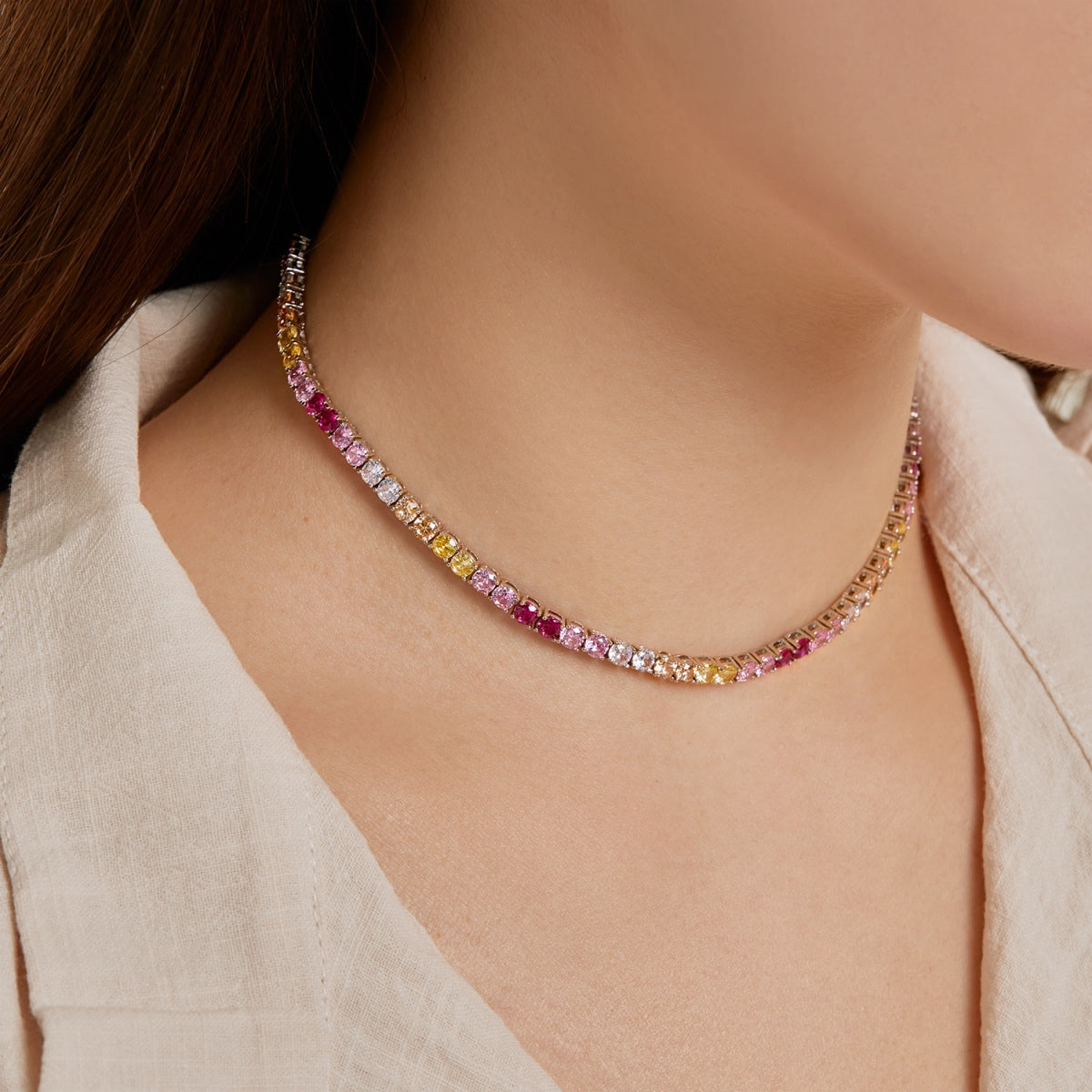 [CiCi]Delicate Colorful Tennis Necklace