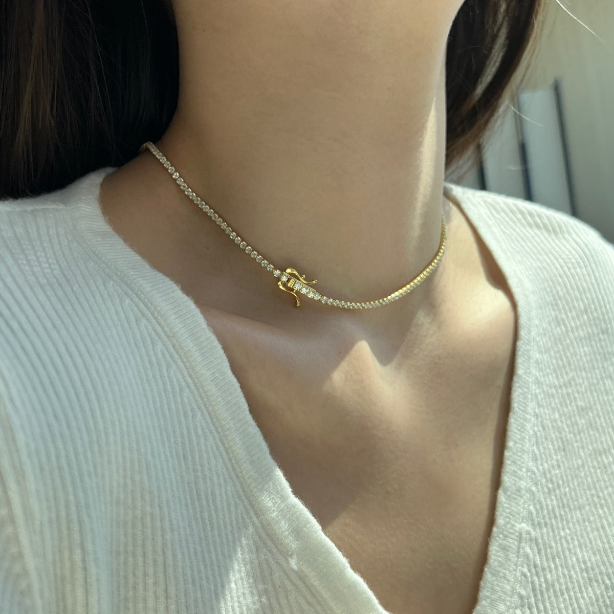 [CiCi]Delicate Round Shape Tennis Necklace