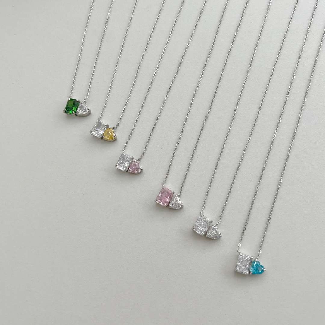 [CiCi]Dazzling Square & Heart Shape Necklace