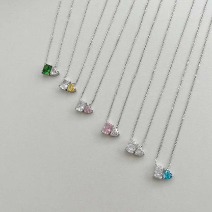 [CiCi]Dazzling Square & Heart Shape Necklace