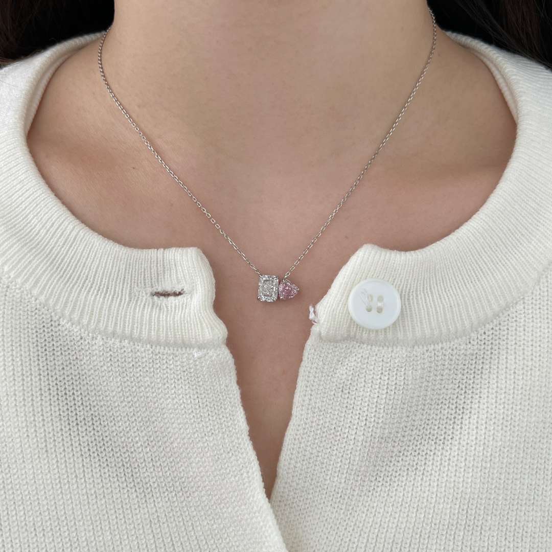 [CiCi]Dazzling Square & Heart Shape Necklace