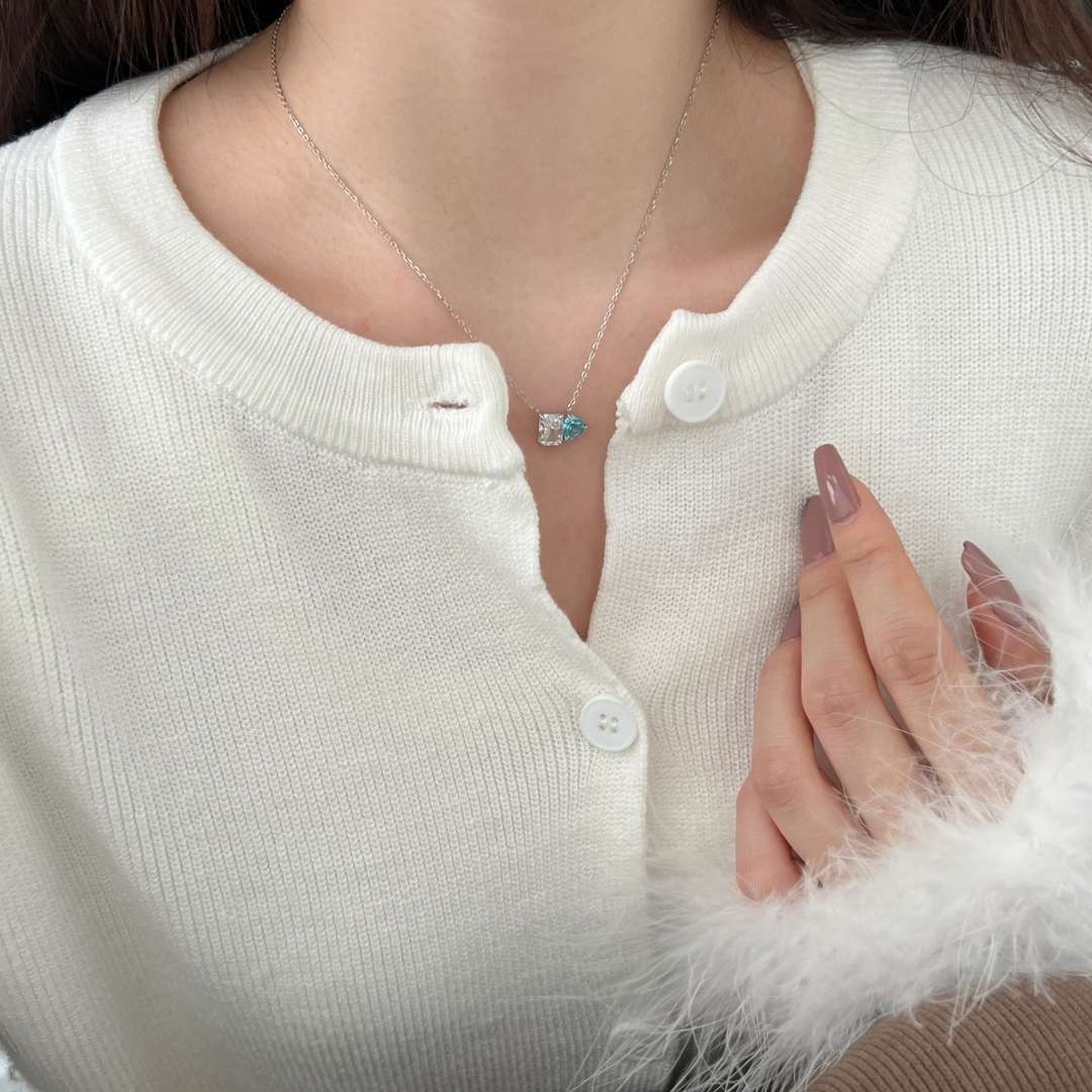 [CiCi]Dazzling Square & Heart Shape Necklace