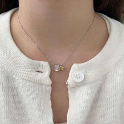 [CiCi]Dazzling Square & Heart Shape Necklace