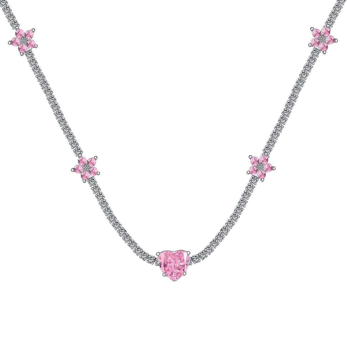 [CiCi]Dazzling Pink Heart Flower Necklace