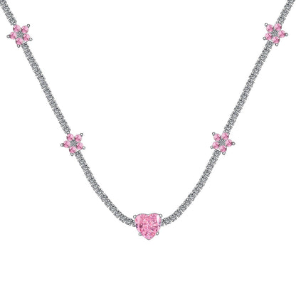 [CiCi]Dazzling Pink Heart Flower Necklace