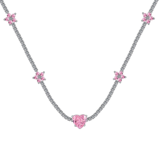 [CiCi]Dazzling Pink Heart Flower Necklace