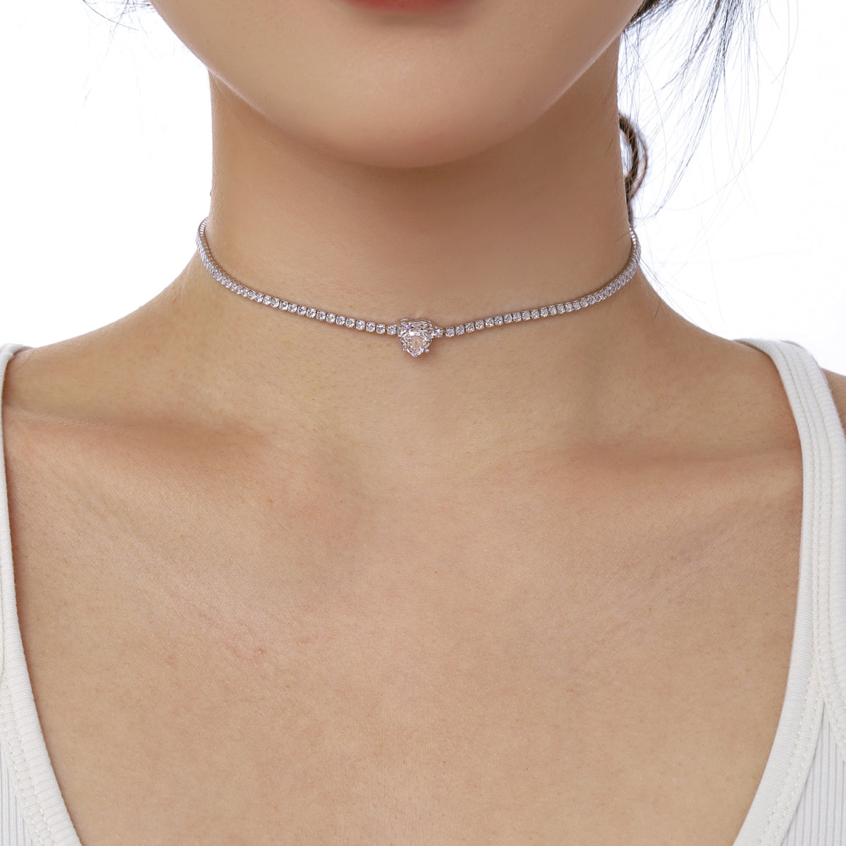 [CiCi]2.0 Carat Sparkling Tennis Heart Cut Necklace