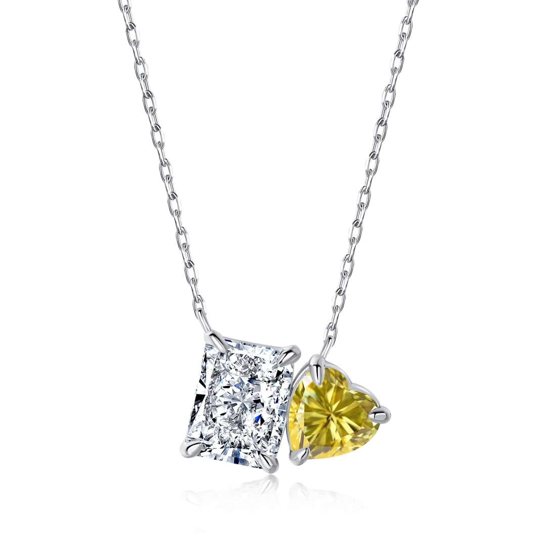 [CiCi]Dazzling Square & Heart Shape Necklace