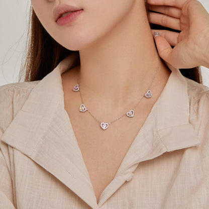 [CiCi]Sparkling Five Heart Necklace