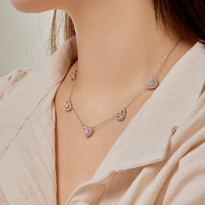[CiCi]Sparkling Five Heart Necklace