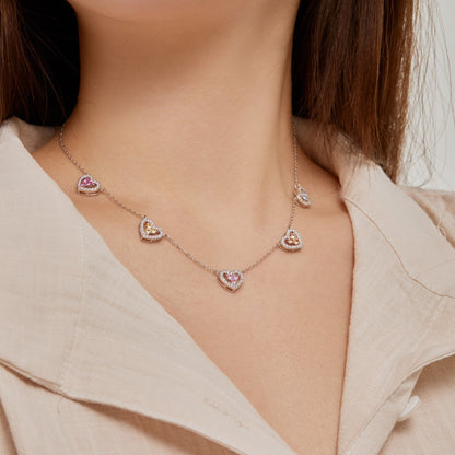 [CiCi]Sparkling Five Heart Necklace