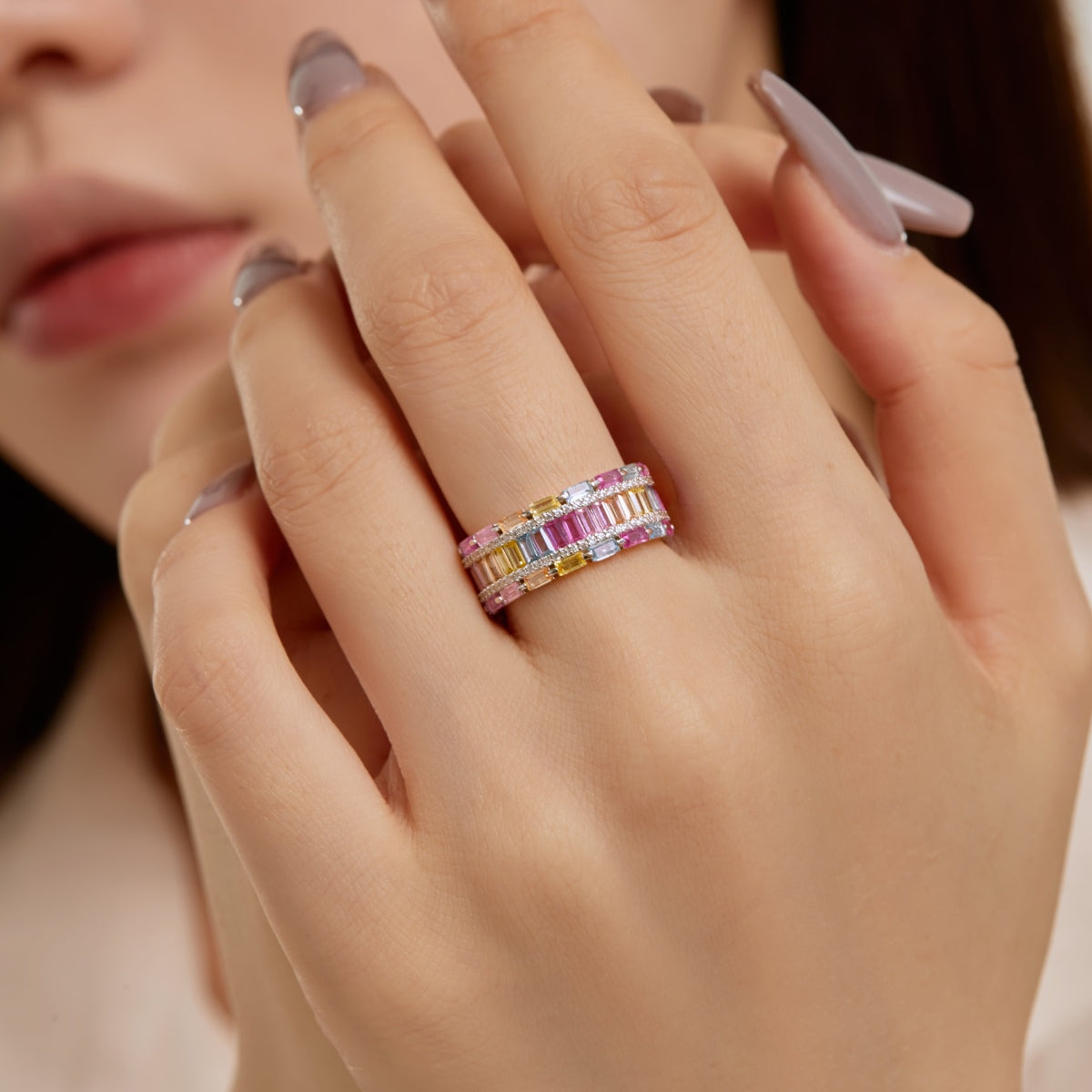 [CiCi]Dazzling Colorful Radiant Cut Party Ring