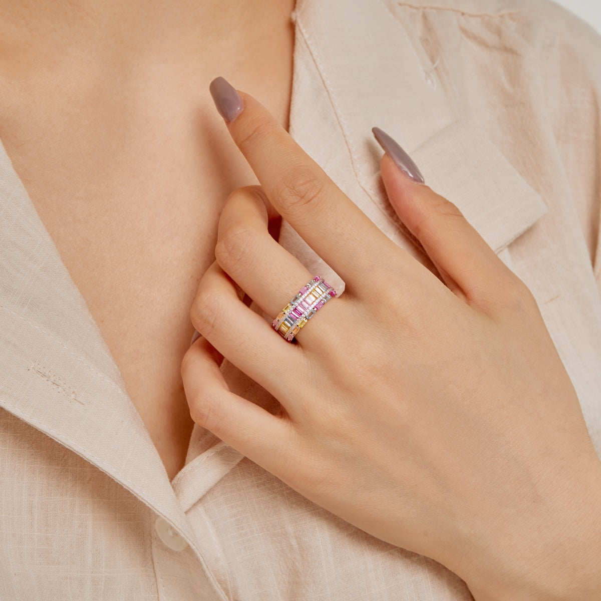 [CiCi]Dazzling Colorful Radiant Cut Party Ring