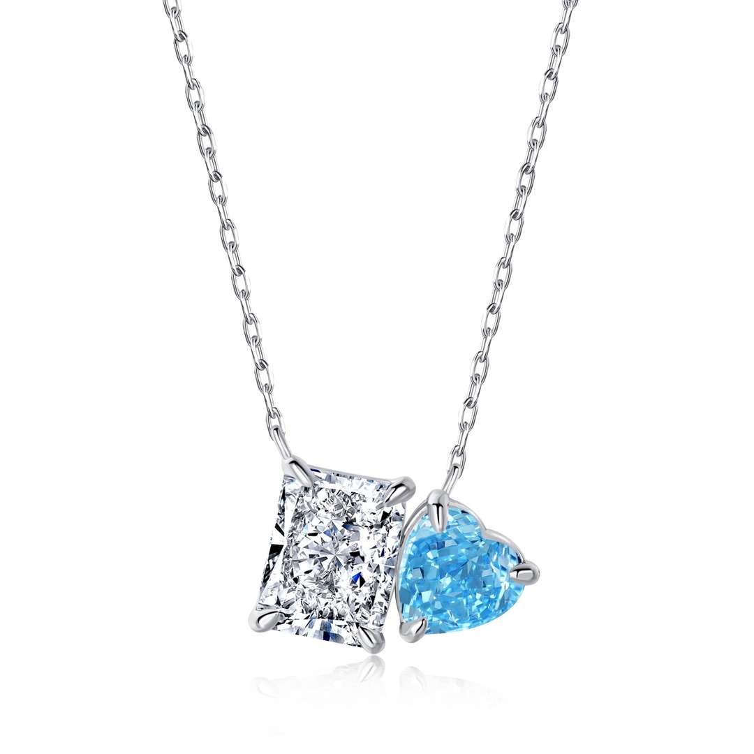 [CiCi]Dazzling Square & Heart Shape Necklace