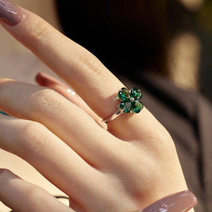 [CiCi]Heart-shaped Four-Leaf Clover Ball Ring