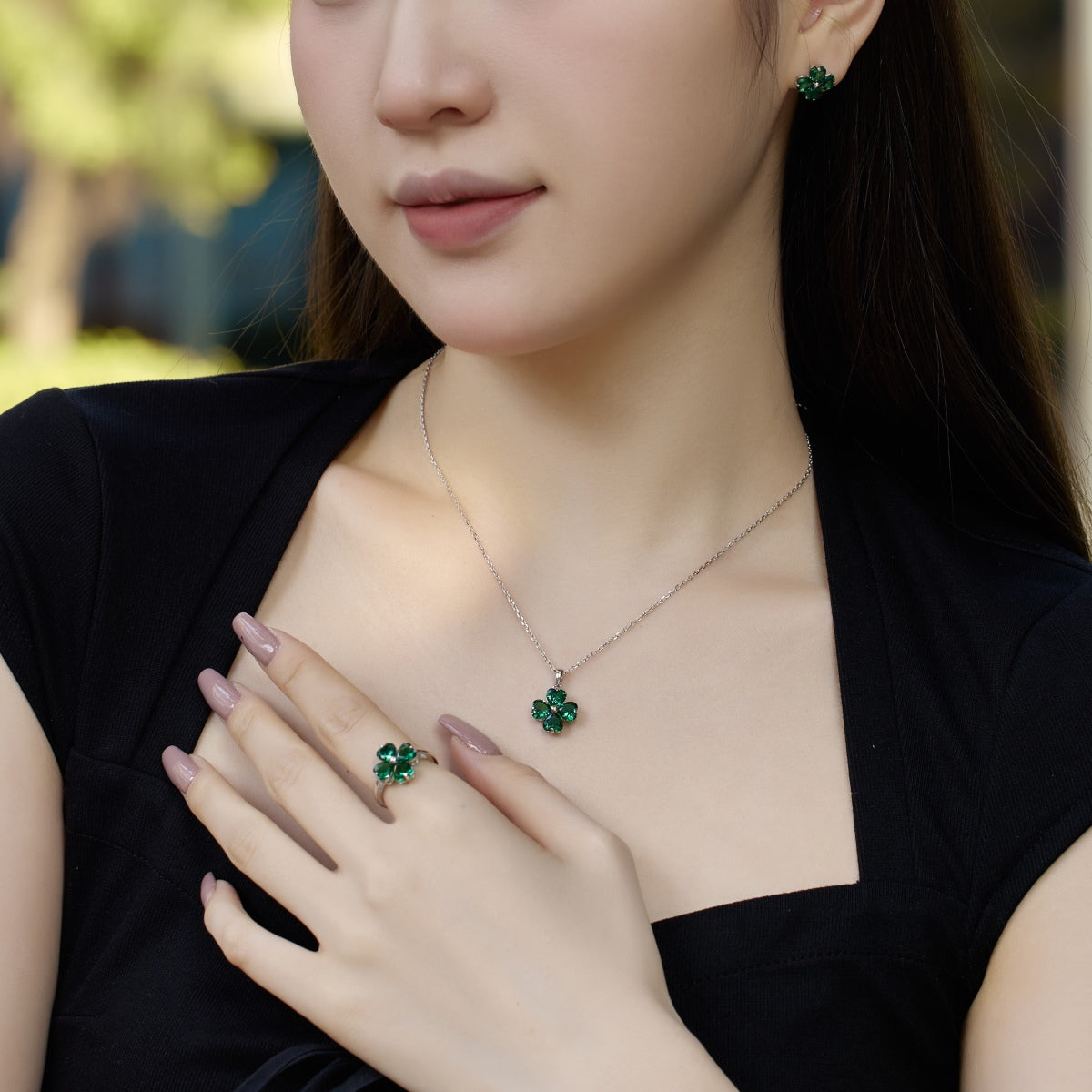 [CiCi]Heart-shaped Four-Leaf Clover Ball Ring