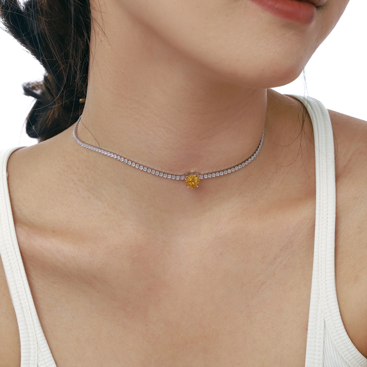 [CiCi]2.0 Carat Sparkling Tennis Heart Cut Necklace