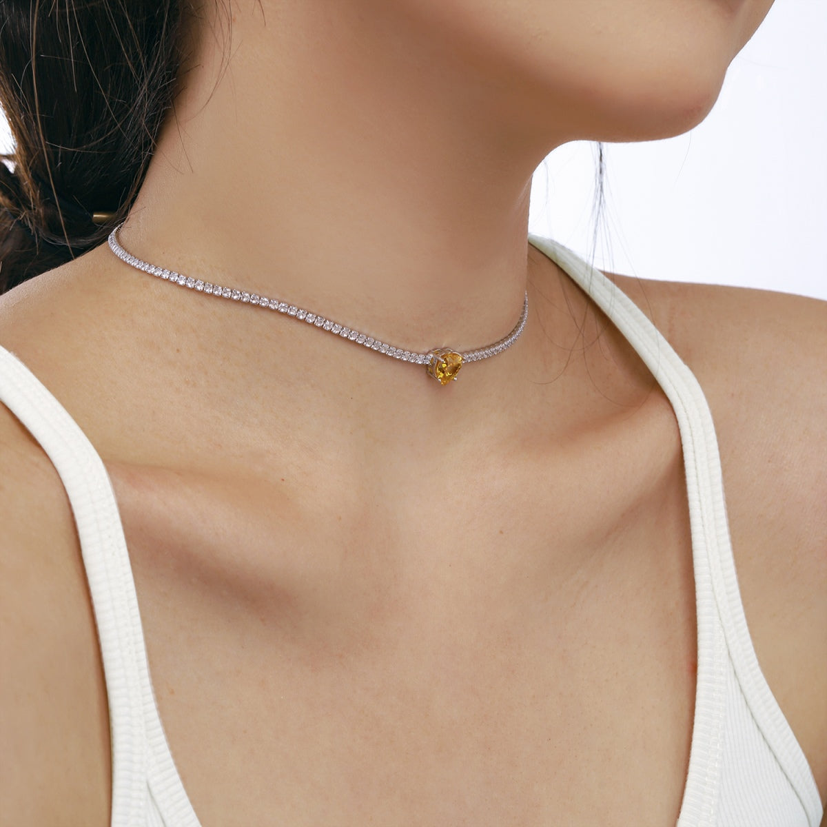[CiCi]2.0 Carat Sparkling Tennis Heart Cut Necklace