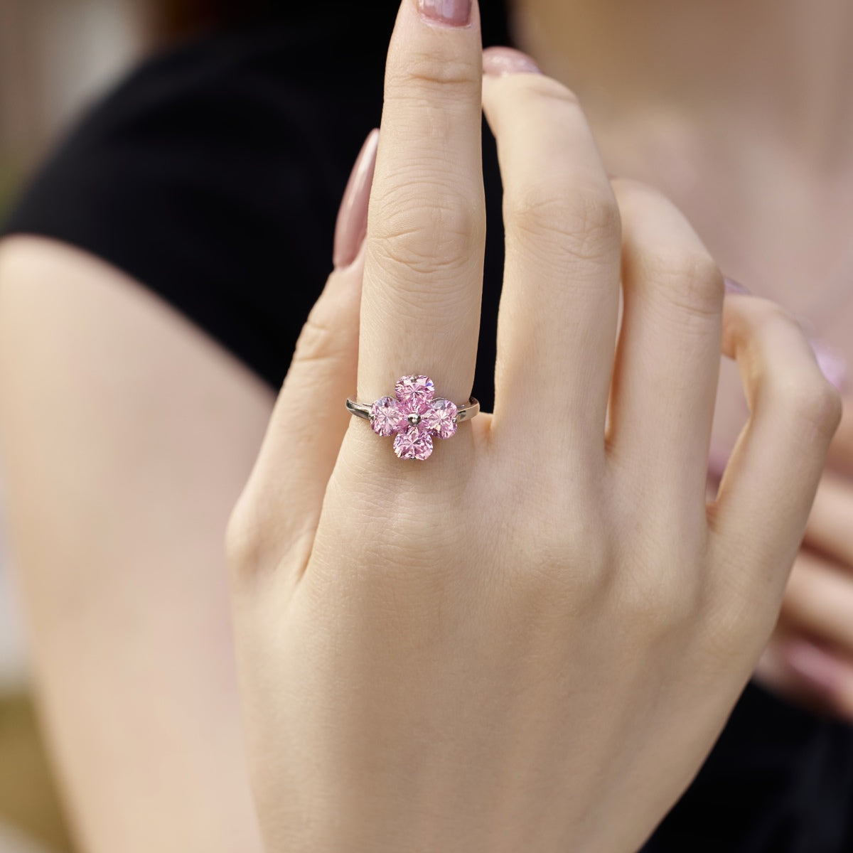 [CiCi]Heart-shaped Four-Leaf Clover Ball Ring
