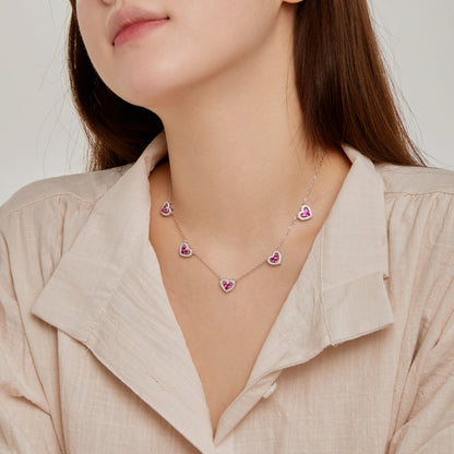 [CiCi]Sparkling Five Heart Necklace
