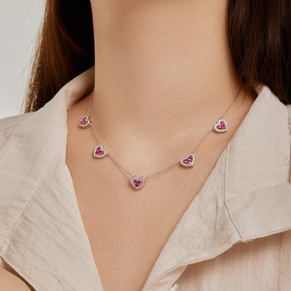 [CiCi]Sparkling Five Heart Necklace