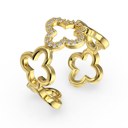 [CiCi]Hollow Design Four-Leaf Clover Flower Shape Ring