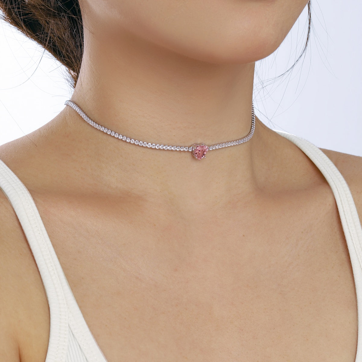 [CiCi]2.0 Carat Sparkling Tennis Heart Cut Necklace
