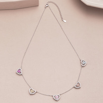 [CiCi]Sparkling Five Heart Necklace