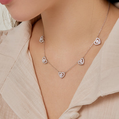 [CiCi]Sparkling Five Heart Necklace