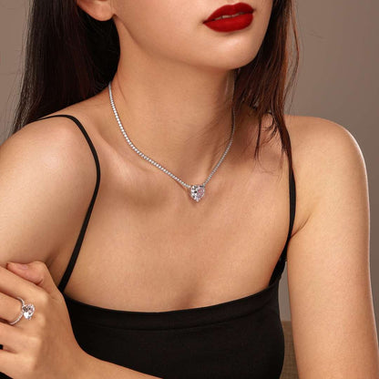 [CiCi]8.0 Carat Versatile Colorful Sweet Heart-Shaped Tennis Necklace