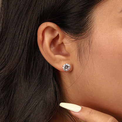 [CiCi]Stylish Shiny Round Center Stone Stud Earrings