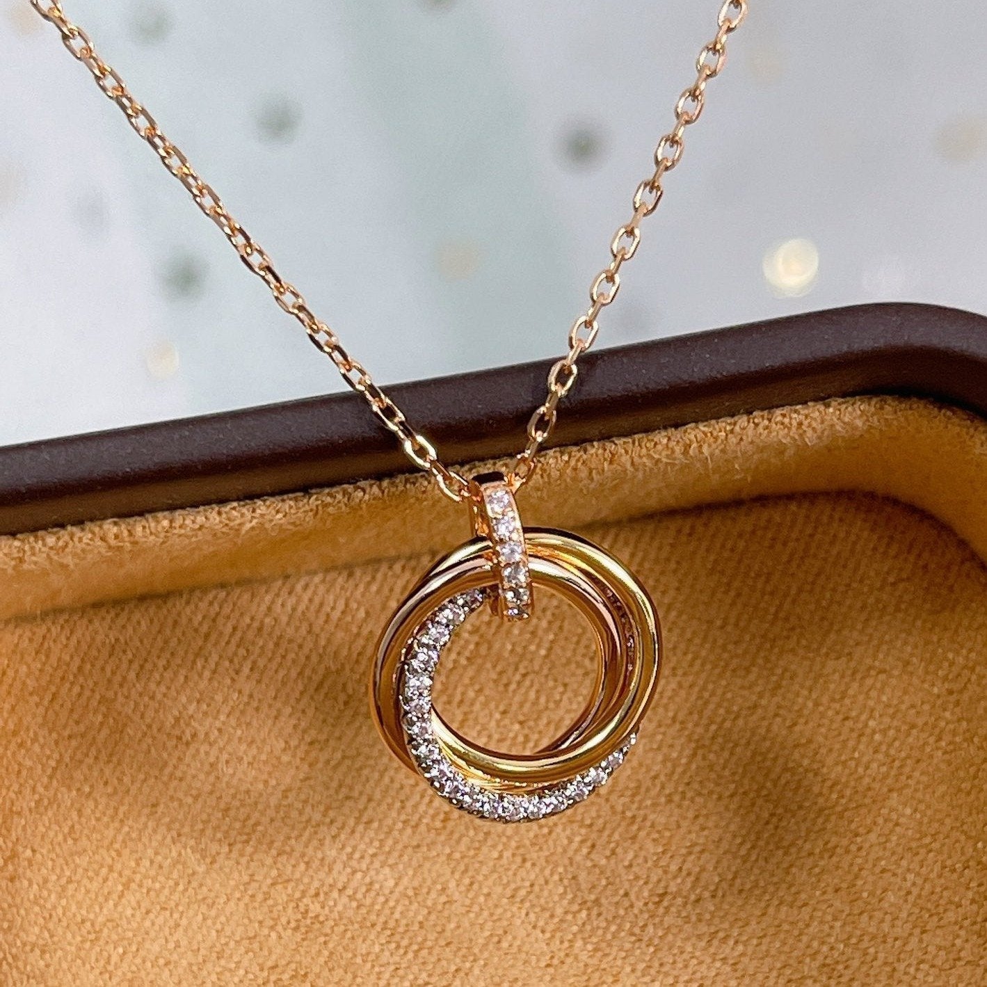 [CiCi]TRINITY NECKLACE SILVER GOLD PINK GOLD DIAMONDS