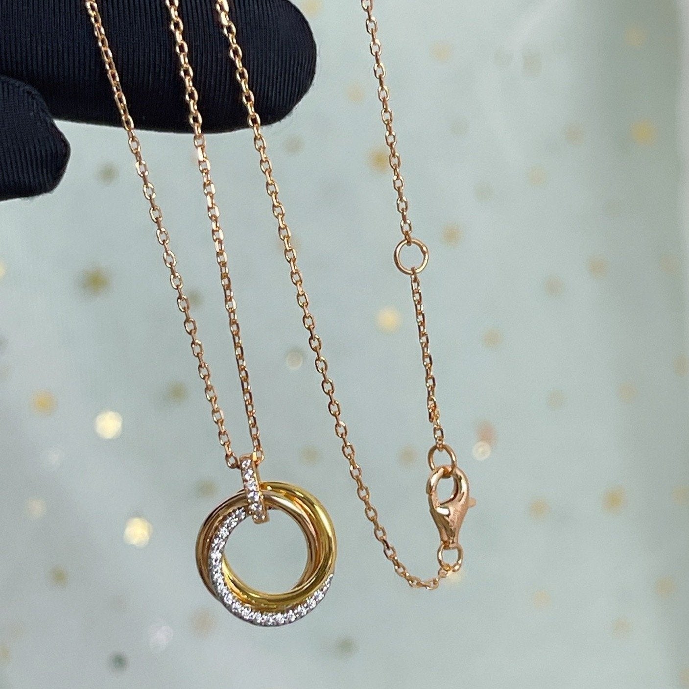 [CiCi]TRINITY NECKLACE SILVER GOLD PINK GOLD DIAMONDS