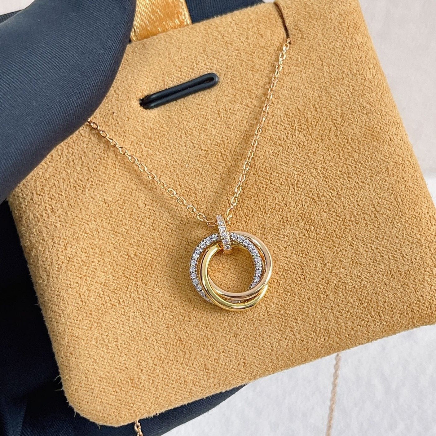 [CiCi]TRINITY NECKLACE SILVER GOLD PINK GOLD DIAMONDS
