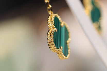 [CiCi]CLOVER EARRINGS GOLD MALACHITE DIAMOND 3 MOTIF